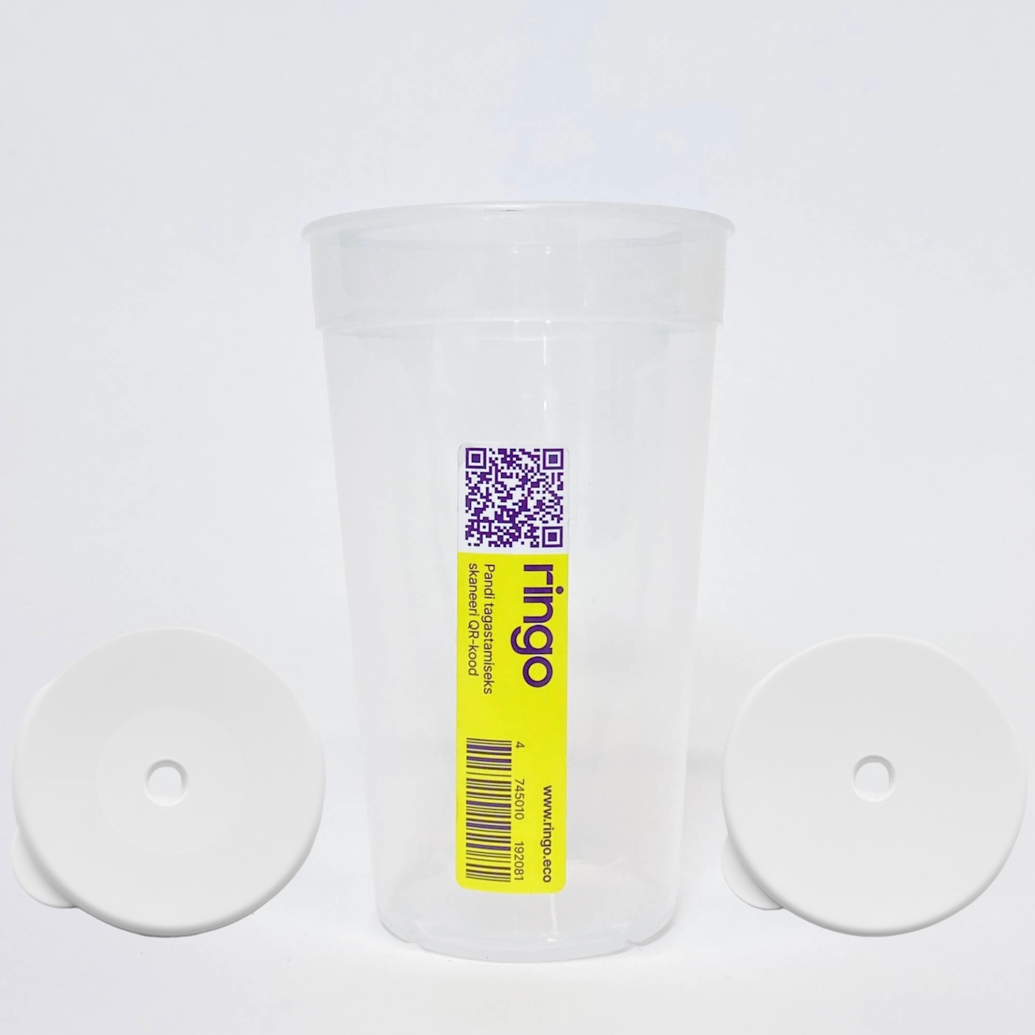 Ringo CUP with Lid (straw hole) 500ml white-transparent round